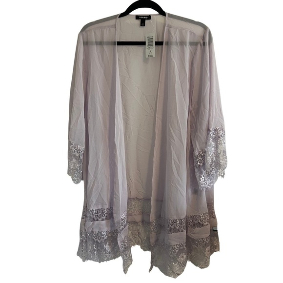 TORRID Chiffon Kimono with Lace Trim in Iris Purple Sz 1X Plus NWT Boho Festival - Picture 7 of 11